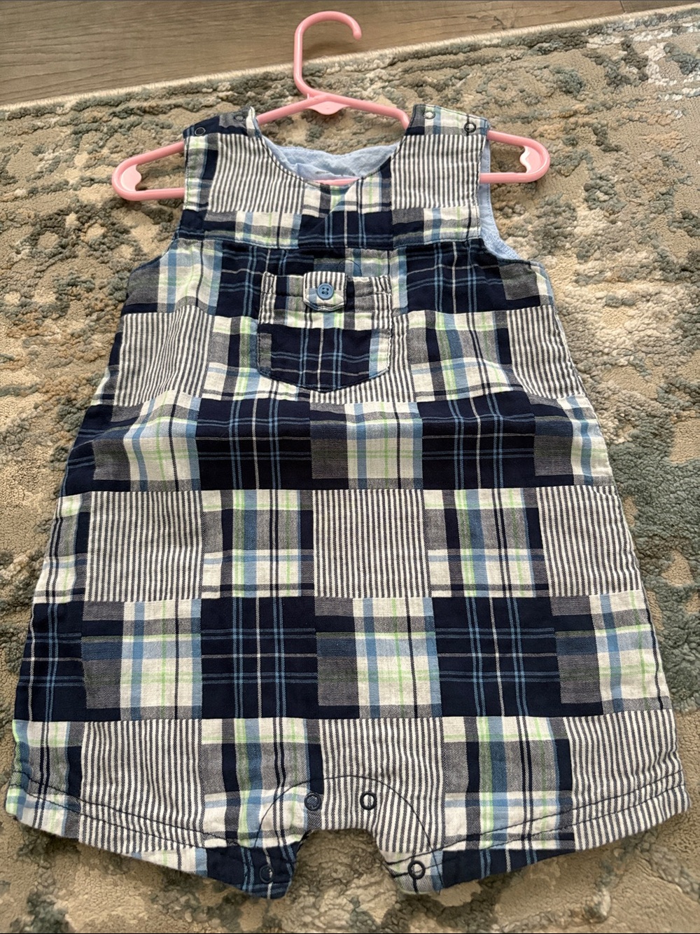 Little Me Navy Blue Plaid One-Piece Bodysuit Romper 12–24M